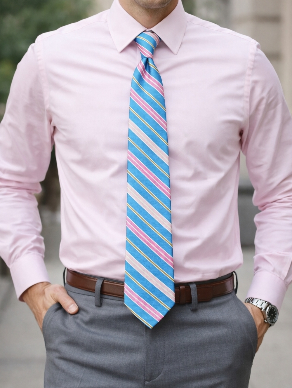 Brooks Brothers Silk Tie Blue Pink Stripe Classic Prep